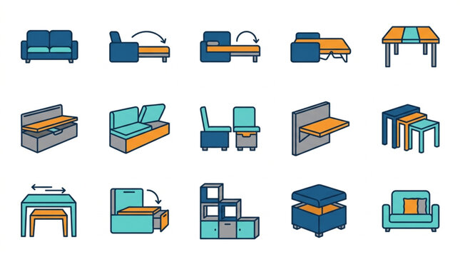 Collection of Modern Furniture Icons Vector Illustration.