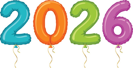 Happy New Year Two Thousand Twenty Six Colorful Foil Balloon Text Vector Typography Design for Celebrations © MdShakib