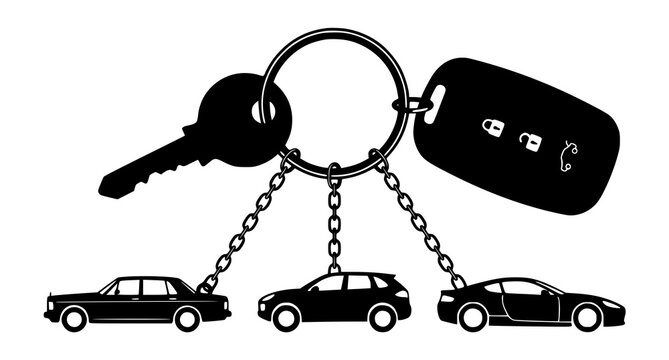 House Keys and Smart Car Key Fob with Three Vehicle Icons Minimal Flat Vector Illustration on White Background