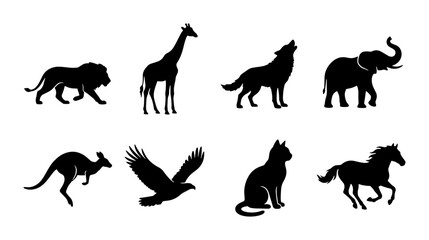 Fototapeta premium Diverse Animal Silhouettes Collection: Wildlife, Domestic, and Avian Icons