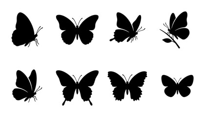 Black Butterfly Silhouettes, Delicate Insect Vector Icons, Elegant Winged Creatures Collection © Sozib