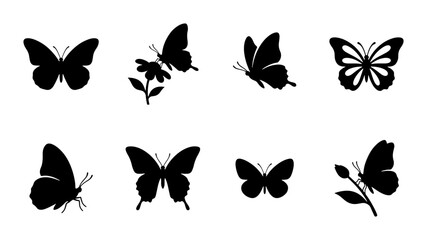 Butterfly Silhouettes Collection, Delicate Insect Vector Icons, Nature Winged Creature Graphics, Spring Summer Design Elements © Sozib