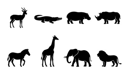 African Wildlife Silhouettes, Safari Animals Vector Icons, Zoo Creatures Collection, Nature Fauna Graphics © Sozib
