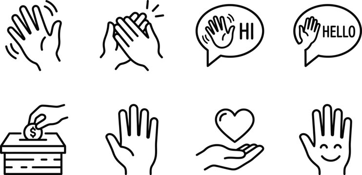 Hand gestures icons for greeting and donation
