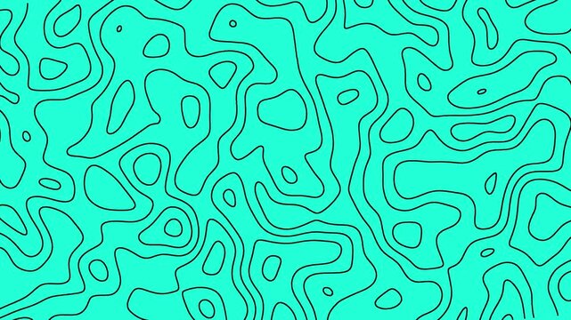 Abstract Cyan Topographic Map Background, Animated Contour Line Pattern, Flowing Geographic Terrain Waves, Seamless Geo Motion Loop, Modern Digital Landscape, Motion Graphics Background, 4K Video