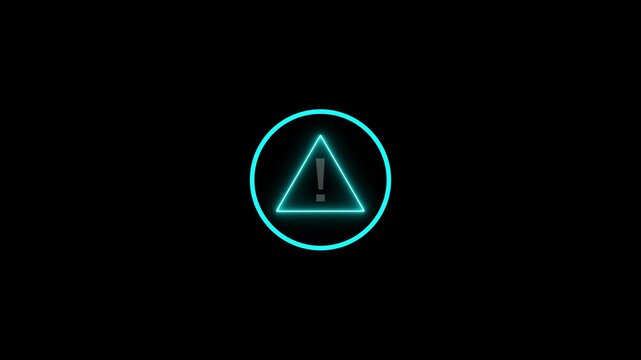 Glowing light neon white color warning attention icon animation danger risk hazard alert road warning sign stop error signal emergency problem issue. motion graphic of warning attention concept.