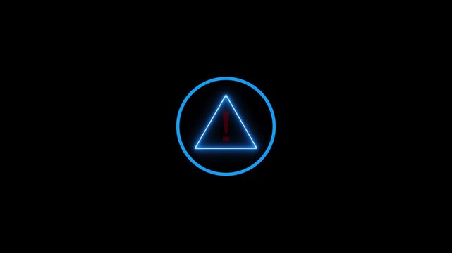 Glowing light neon white color warning attention icon animation danger risk hazard alert road warning sign stop error signal emergency problem issue. motion graphic of warning attention concept.