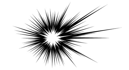 Dynamic Black Burst or Explosion Element with Sharp Radial Lines, Creating a Powerful Starburst Effect on an Isolated White Background. © Kadita