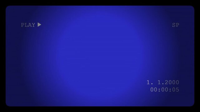 4K Retro VHS Tape Playing Blue Screen with Playback UI and Timecode