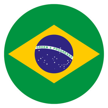 Brazil Flag Circle Icon Round Button Shape Flat Vector Illustration Isolated for Social Media App Design