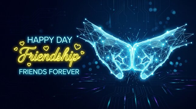 Fist bump connection glowing network abstract design. futuristic low poly international day of friendship with friendship, connection. futuristic. low poly international day of friendship
