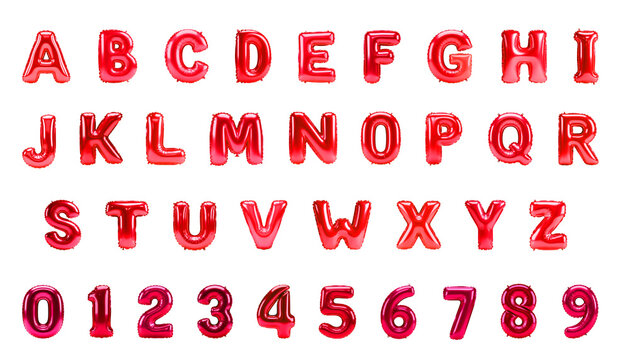 Vibrant red alphabet letters and numbers set for creative design projects