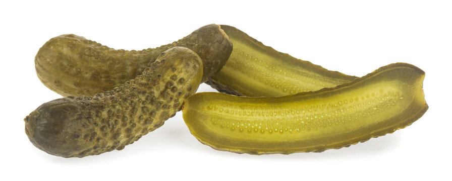 Pickled cucumbers isolated on white background.