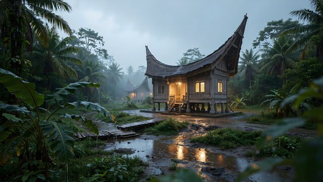 Traditional minangkabau rumah gadang house in west sumatra indonesia
