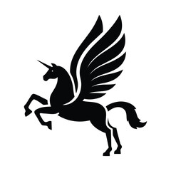 Fototapeta premium Fantastic Black Silhouette Flying Unicorn Vector Logo Illustration Fantasy Design Concept Style
