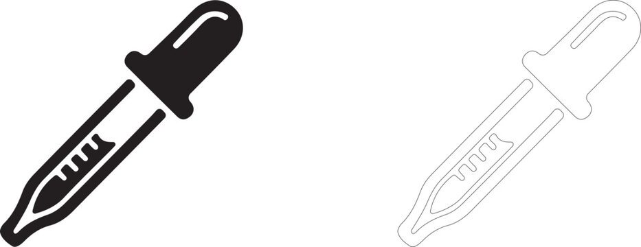 Graduated pipette dropper, reagent titration and biotechnology tool, vector icon filled and outline.