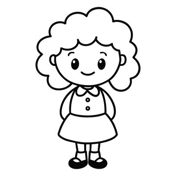Child Girl Character Vector Outline Line Art Design Cute Minimal Illustration