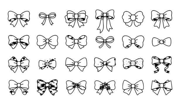 Decorative Ribbon Bow Collection with Elegant Gift Wrapping Outline Vector Design Assorted Styles