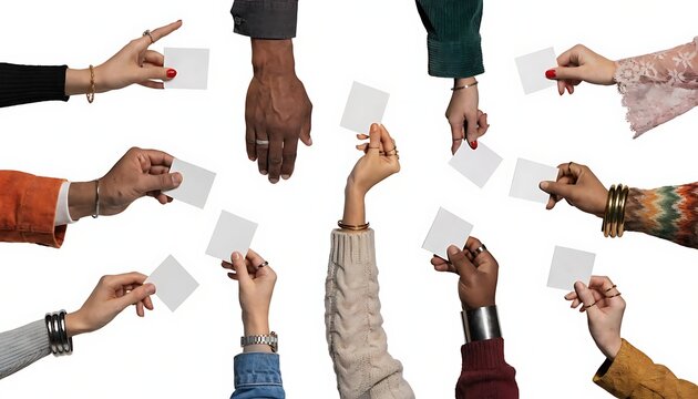 Set of collection various hands male and female with shadow cut out isolated on white background. Diverse human hand gestures illustration. AI GENERATED.