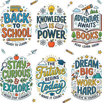 back to school motivational quotes typography set education slogan vector
