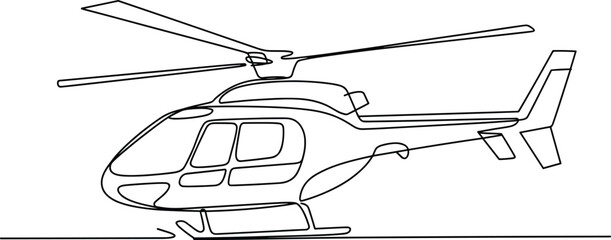 Continuous one line drawing of a modern chopper helicopter isolated on white background for commercial design projects © Robiul