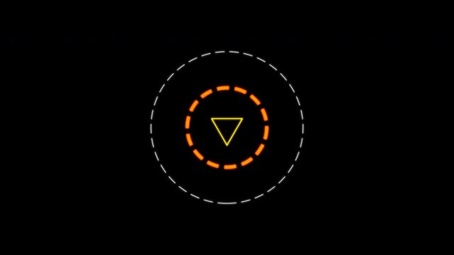 Abstract play button animation with rotating dashed circles for modern user interface elements and digital media players.