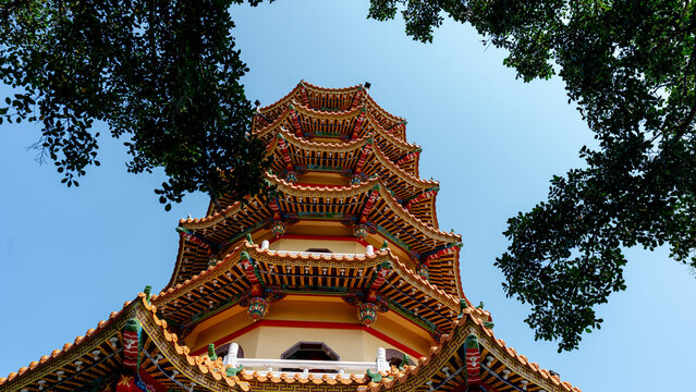 Vibrant pagoda at Lotus Pond, Kaohsiung