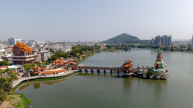 Aerial view of Xuan Wu Temple and Lotus Pond in Kaohsiung