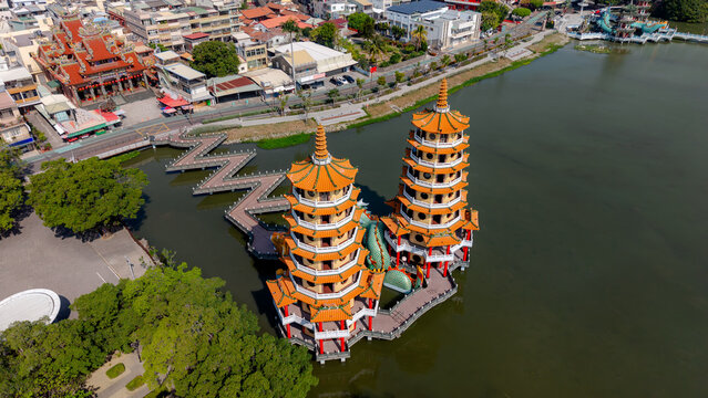 Dragon and Tiger Pagodas by Lotus Pond in Kaohsiung