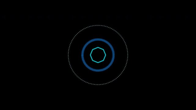 Futuristic circular HUD interface graphic element with an octagon shape in the center.