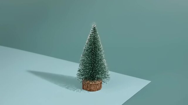 Small artificial Christmas tree on table.