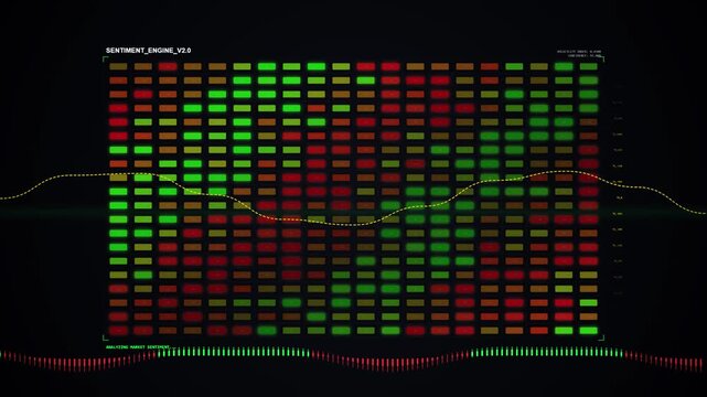 Digital Sentiment Analysis Heatmap Displaying Financial Market Data Trends on a Dark Background
