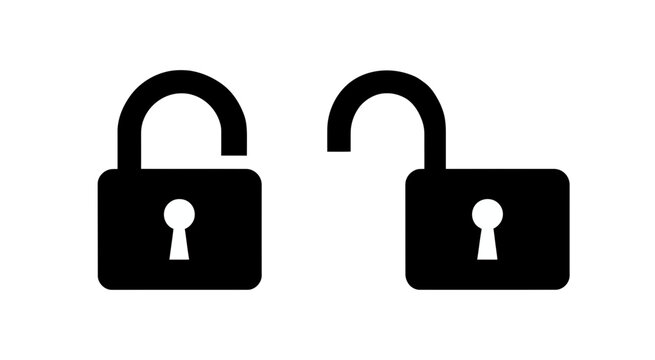 Black open and closed padlock icons