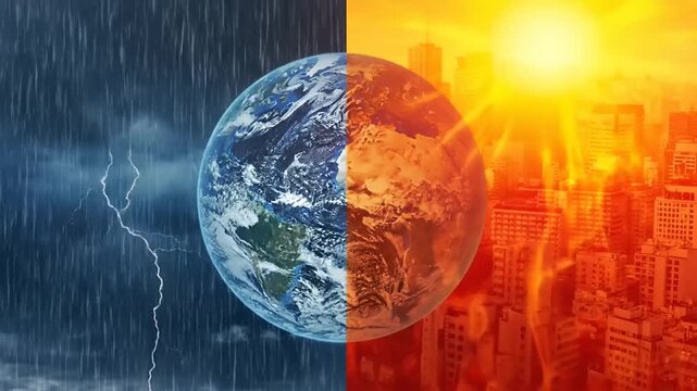 Split Earth contrasting climate change effects.