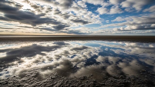 Calm water reflection of cloudy sky