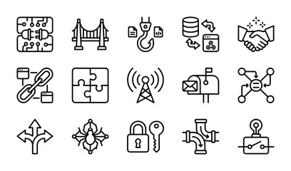 Fototapeta premium Modern Technology Line Icons, Digital Connectivity Vector Set, Business Solutions, Network Communication Symbols