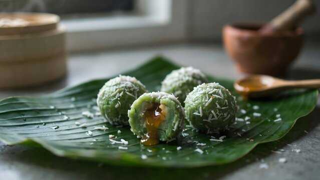 Ondeh ondeh traditional southeast asian sweet dumplings with gula melaka