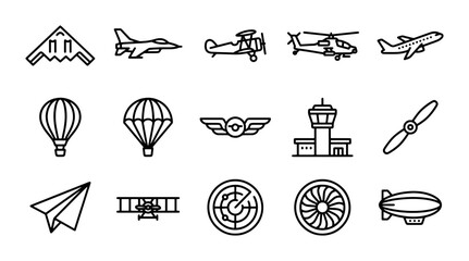 Aviation vector icon set, air transport and flight symbols, aircraft and airport elements © Riyad