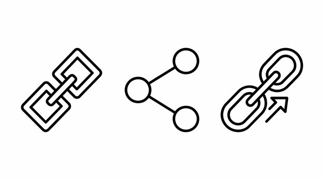 Minimalist Black Line Icons for Hyperlink Blockchain and Share Symbols