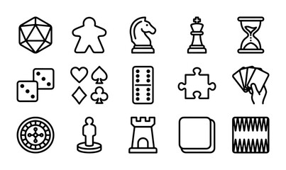 Board Game Icons, Tabletop Gaming Elements, Casino and Card Game Symbols, Vector Set © Riyad