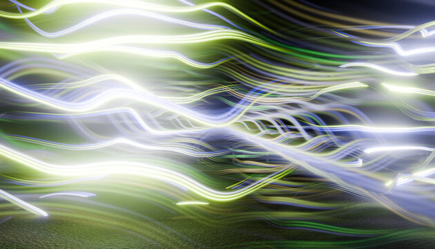 Abstract neon lights create ethereal wave patterns