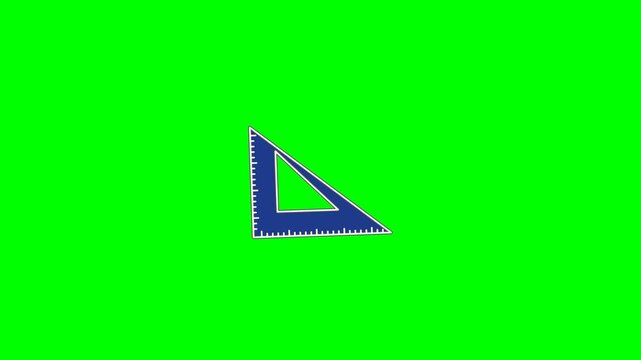 Geometric blue plastic triangle ruler icon floating against a vivid green screen background in this high quality motion video clip