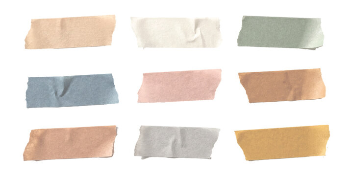 Set of colorful adhesive tape strips in various pastel and neutral shades for scrapbooking