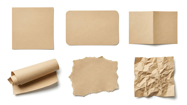 Collection of blank vintage brown paper textures and aged parchment sheets with parchment crumpled paperwork stationery material background document