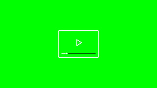 Minimalist video player interface icon featuring a play button and progress bar displayed as a clean white digital motion graphic