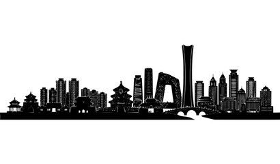 Obraz premium Modern Beijing City Skyline Silhouette Vector With CCTV Headquarters And Temple Of Heaven