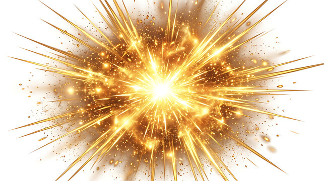 Radiant golden light burst explosion with glowing particles isolated on white background explosion particles isolated background abstract illumination celebration spotlight firework artistic