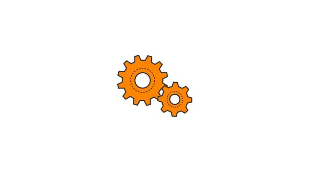 Two orange mechanical gears rotate in a smooth continuous motion within this high quality digital 2d vector animation video clip