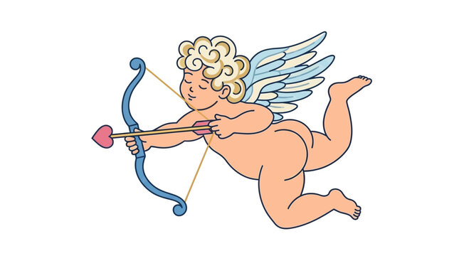cute baby cupid with bow and arrow flying cherub love symbol for valentines day or romance