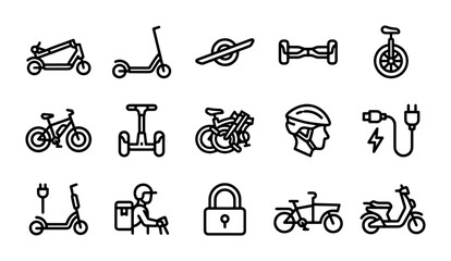 Electric Mobility Icons, E-Scooter and Bicycle Vector Set, Sustainable Urban Transport Graphics © Kamal
